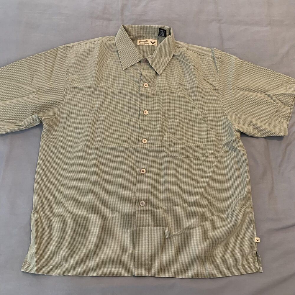Pineapple Connection Shirt Mens XL Green Check Short Sleeve Button Up Pocket - Picture 1 of 6